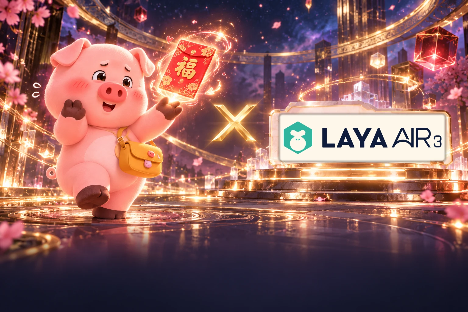 豬大角色 × LayaAir 官方標誌組合主視覺